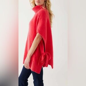 New NWT Mersea poncho cape turtleneck sweater hibiscus pink red OS one size $168